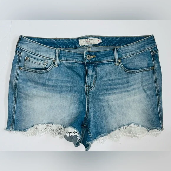 Torrid Blue Jean Shorts with Lace Trim - Picture 1 of 4